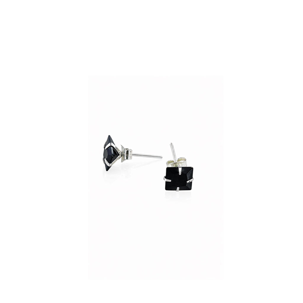 Pendientes Plata y Circonita Cuadrada Negra 7x7mm – Joyas 24/7 | Minimalismo con carácter