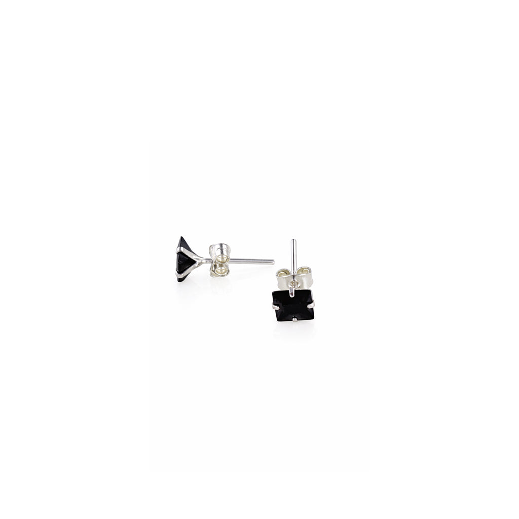 Pendientes Plata y Circonita Cuadrada Negra 5x5mm – Joyas 24/7 | Minimalismo con carácter