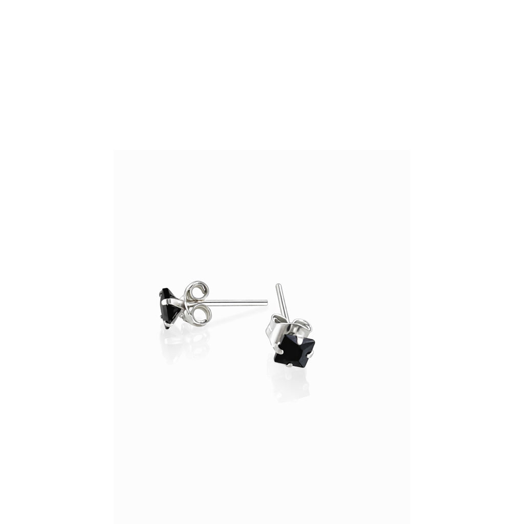 Pendientes Plata y Circonita Cuadrada Negra 4x4mm – Joyas 24/7 | Minimalismo con carácter