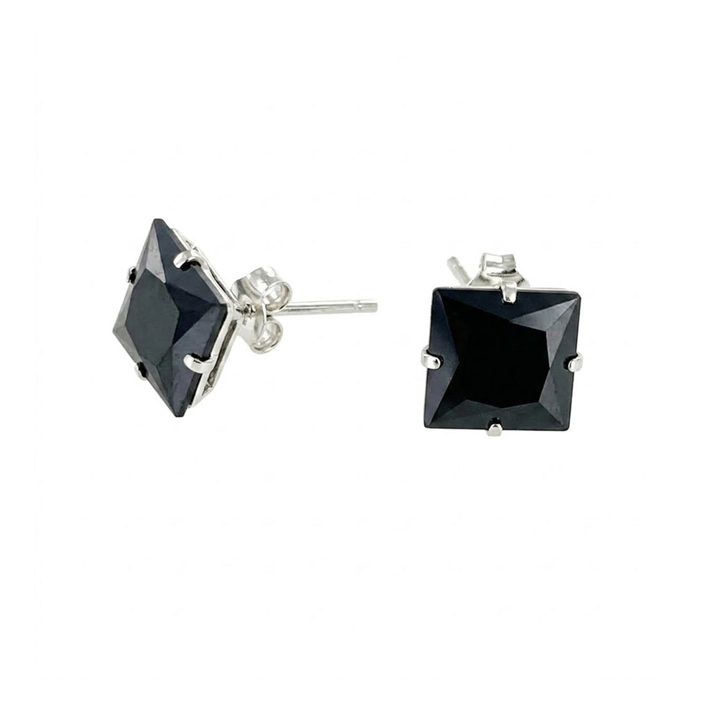 Pendientes Plata y Circonita Cuadrada Negra 10x10mm – Joyas 24/7 | Minimalismo con carácter