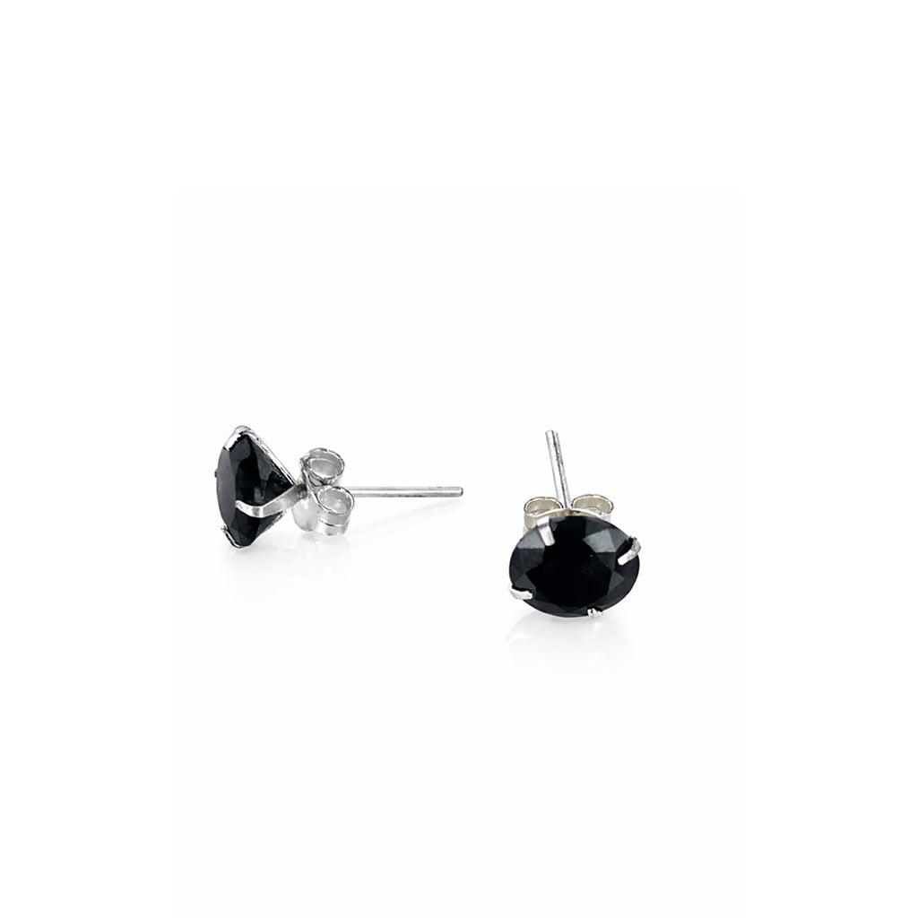 Pendientes Plata y Circonita Redonda Negra 8mm – Joyas 24/7 | Minimalismo con carácter