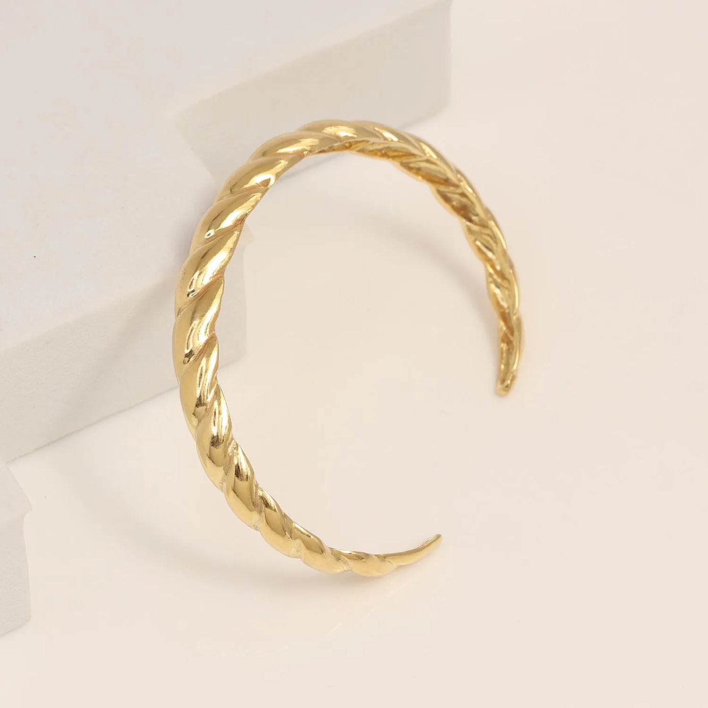 Brazalete Abierto Trenzado Baño Oro - Pulsera Estilo Cuerda