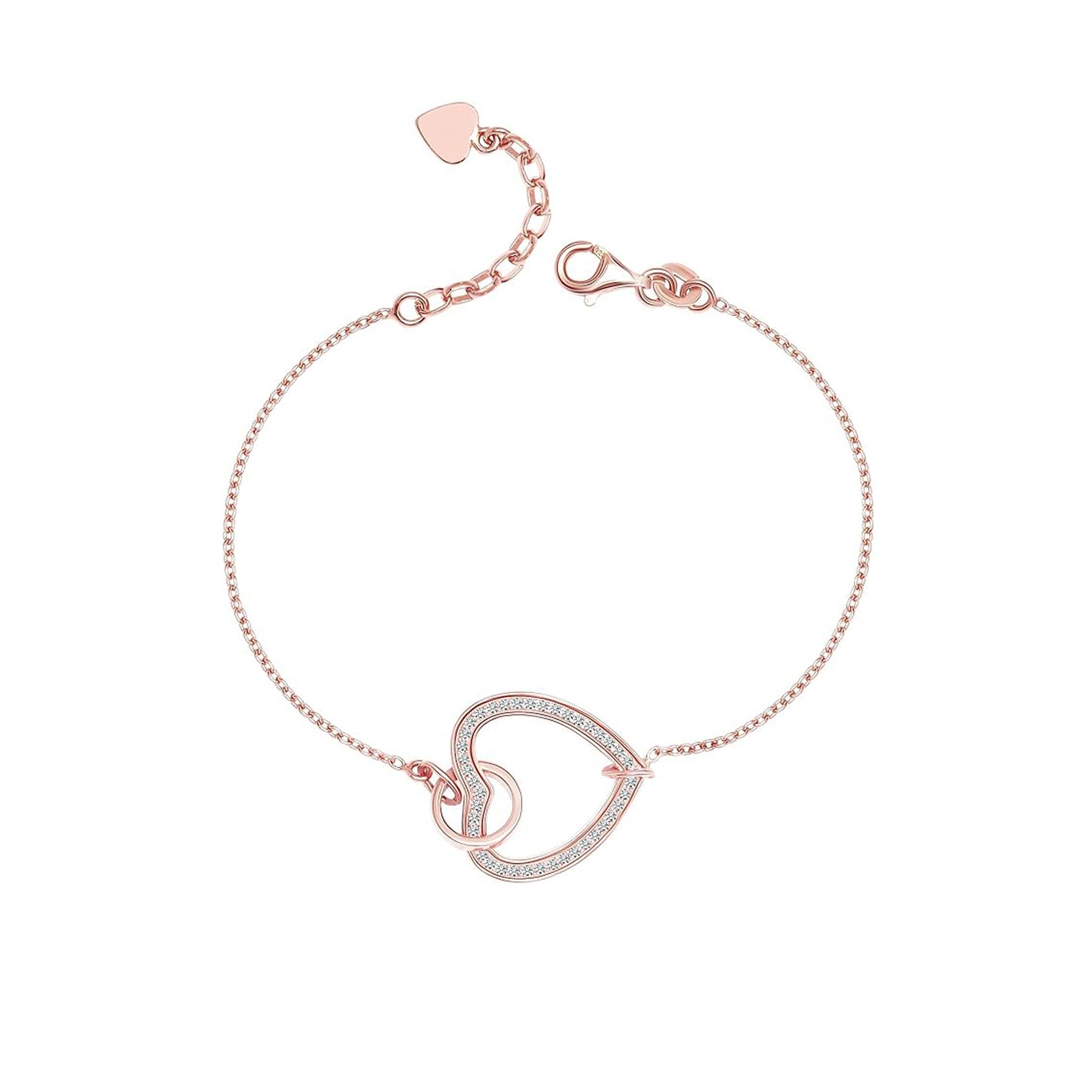 Pulsera de Plata con Baño de Oro Rosa y Corazón con Circonitas