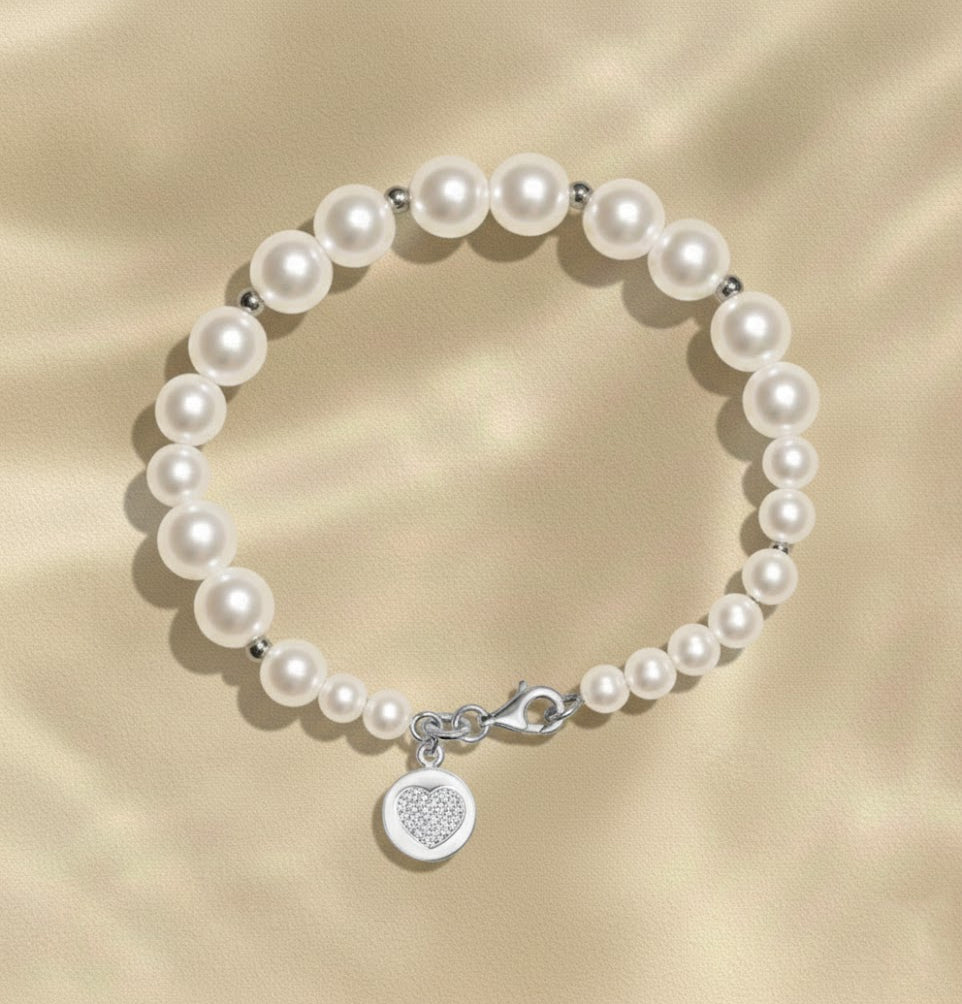 Pulsera Perlas Varios Tamaños con Amuleto Corazón Plata 925 – Joyas 24/7 | Minimalismo con Carácter