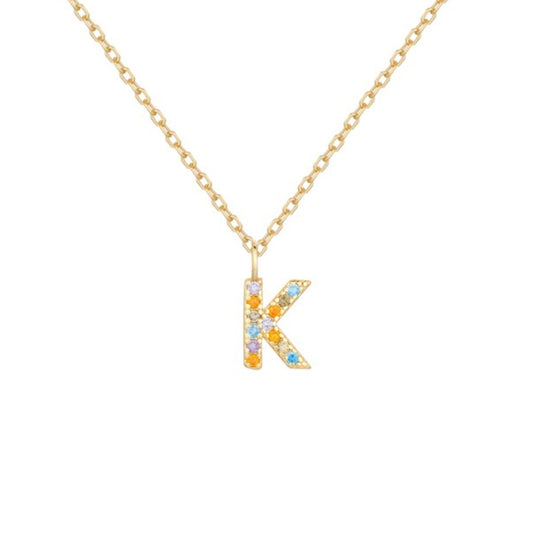 Collar de Plata de Ley con inicial circonitas Letra K