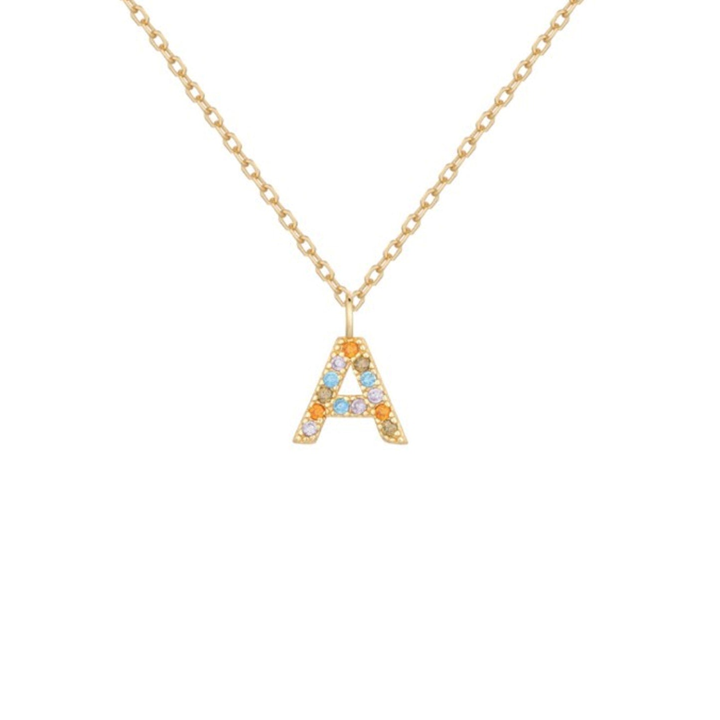 Collar de Plata de Ley baño oro con inicial circonitas Letra A