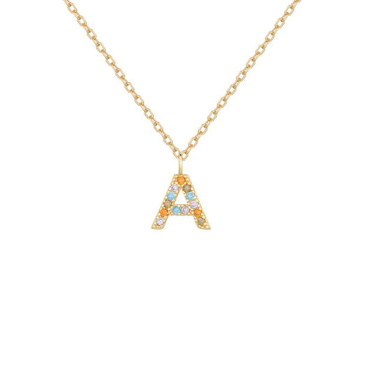 Collar de Plata de Ley baño oro con inicial circonitas Letra A