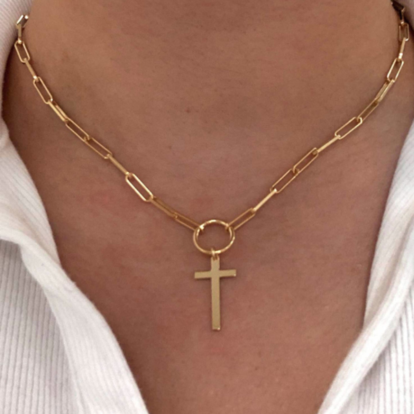 Choker Plata 925 Baño Oro Cadena Cruz – Joyas 24/7 | Minimalismo con Carácter