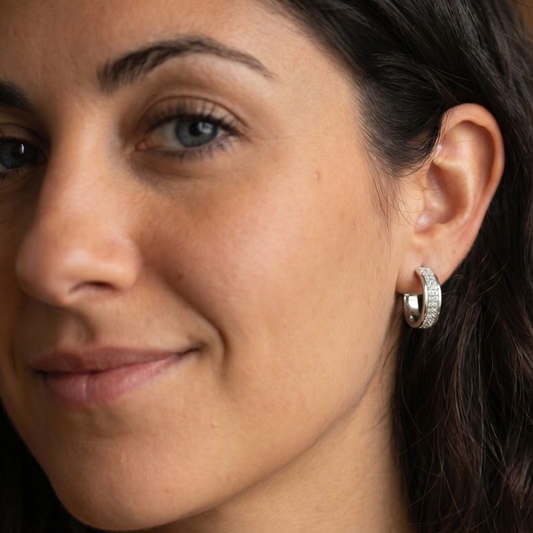 Pendientes Aro Ancho Plata 925 Textura Diamantada – Joyas 24/7 | Joyas para el día a día