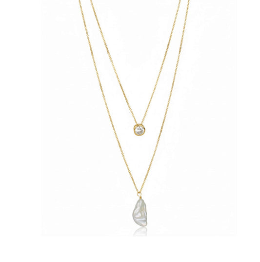 Gargantilla con perla barroca y una circonita baño en oro