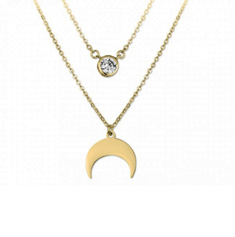 Gargantilla y collar luna  y circonita