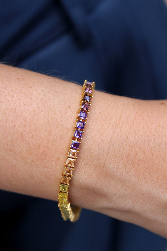 Pulsera tenis riviere de Plata de Ley con circonitas multicolor