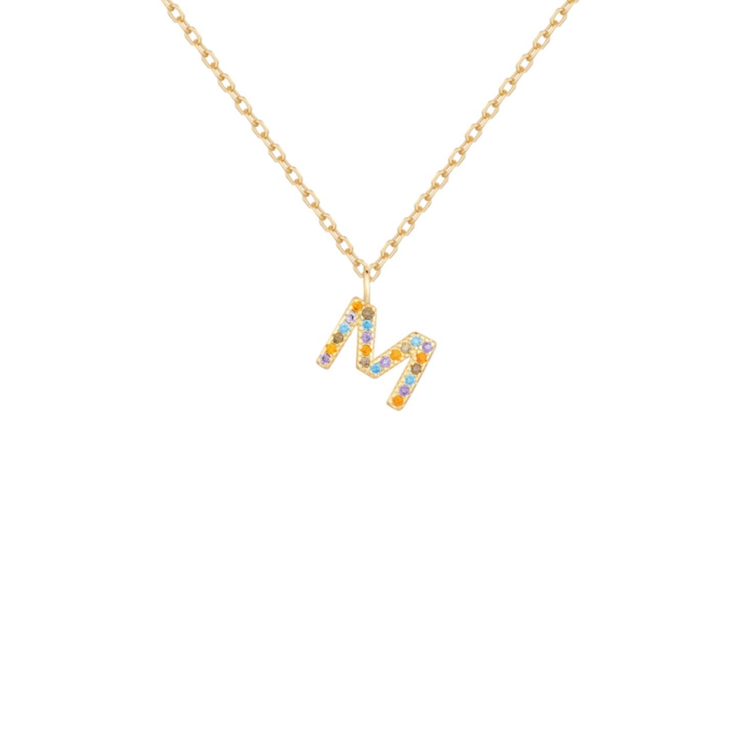 Collar de Plata de Ley baño oro con inicial circonitas Letra