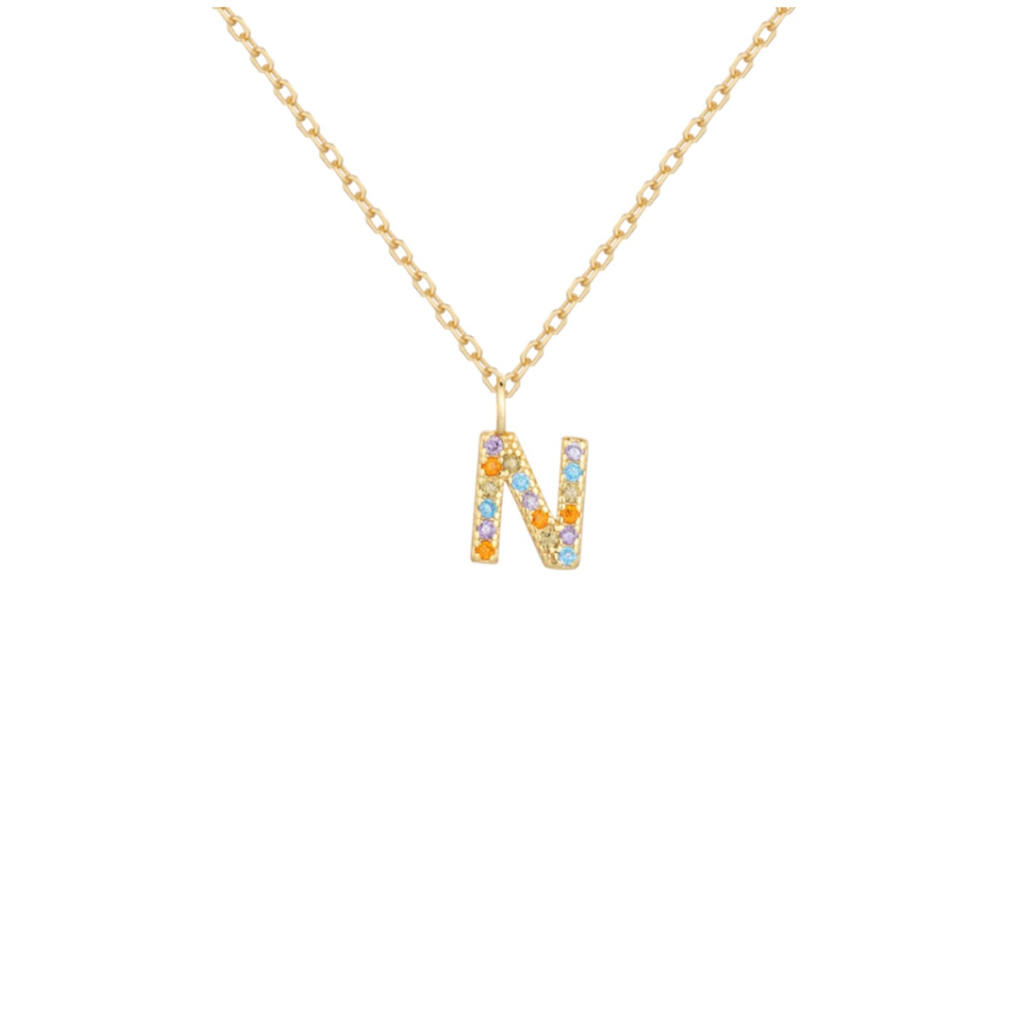 Collar de Plata de Ley baño oro con inicial circonitas Letra