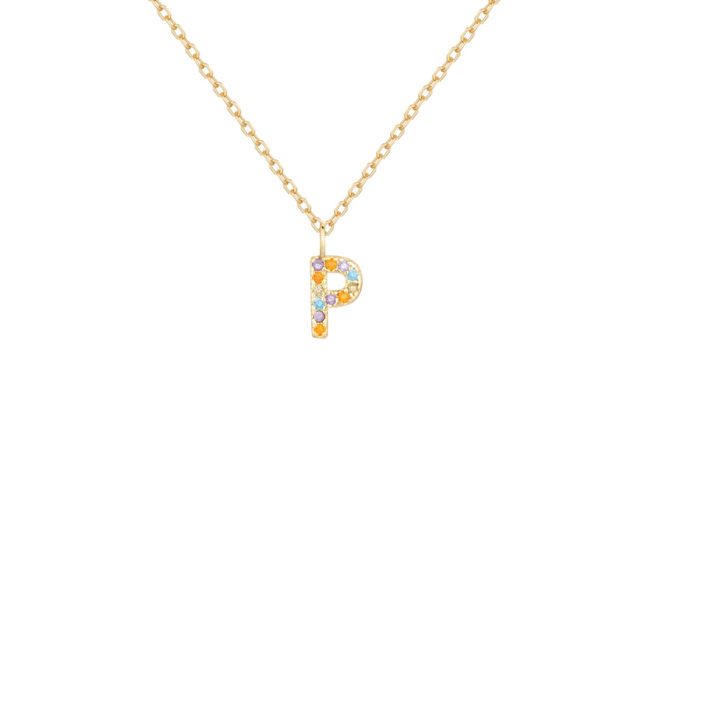 Collar de Plata de Ley baño oro con inicial circonitas Letra