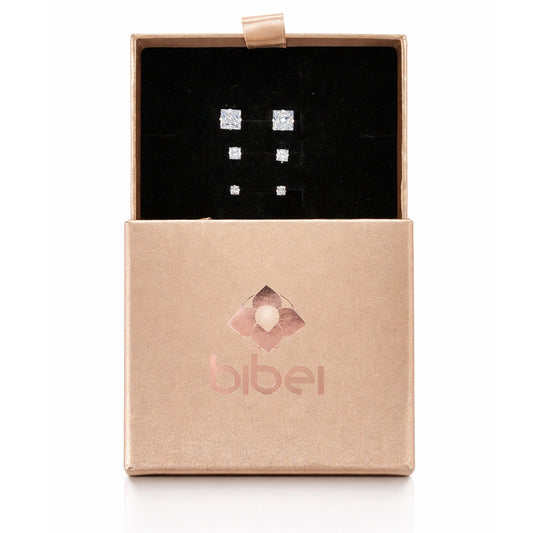 Pack Pendientes Plata 925 Circonita Cuadrada Diferentes Tamaños – Joyas 24/7 | Regalo perfecto