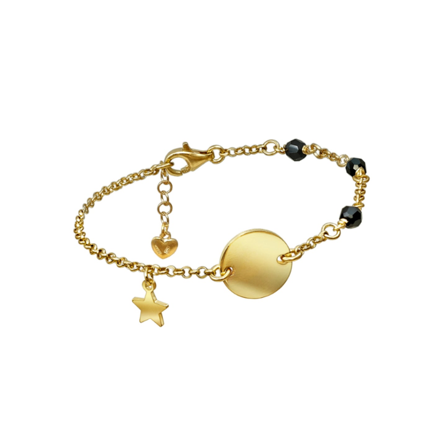 Pulsera de plata con baño de oro piedras negras y estrellas