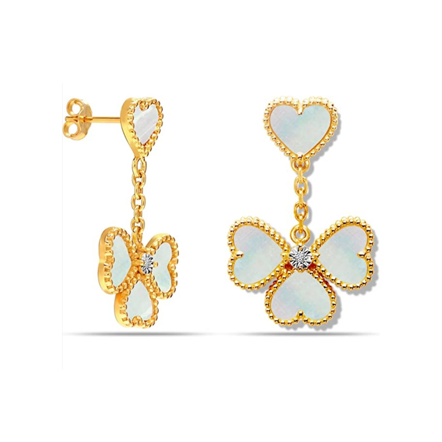 Pendientes flor de madreperla y circonita con baño de oro