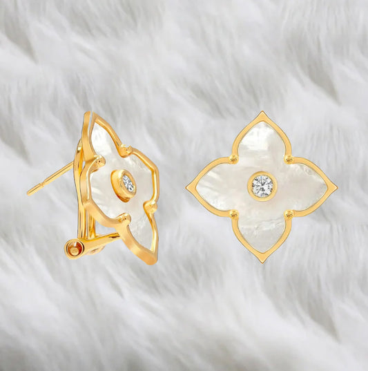 Pendientes grandes con flor de malaquita