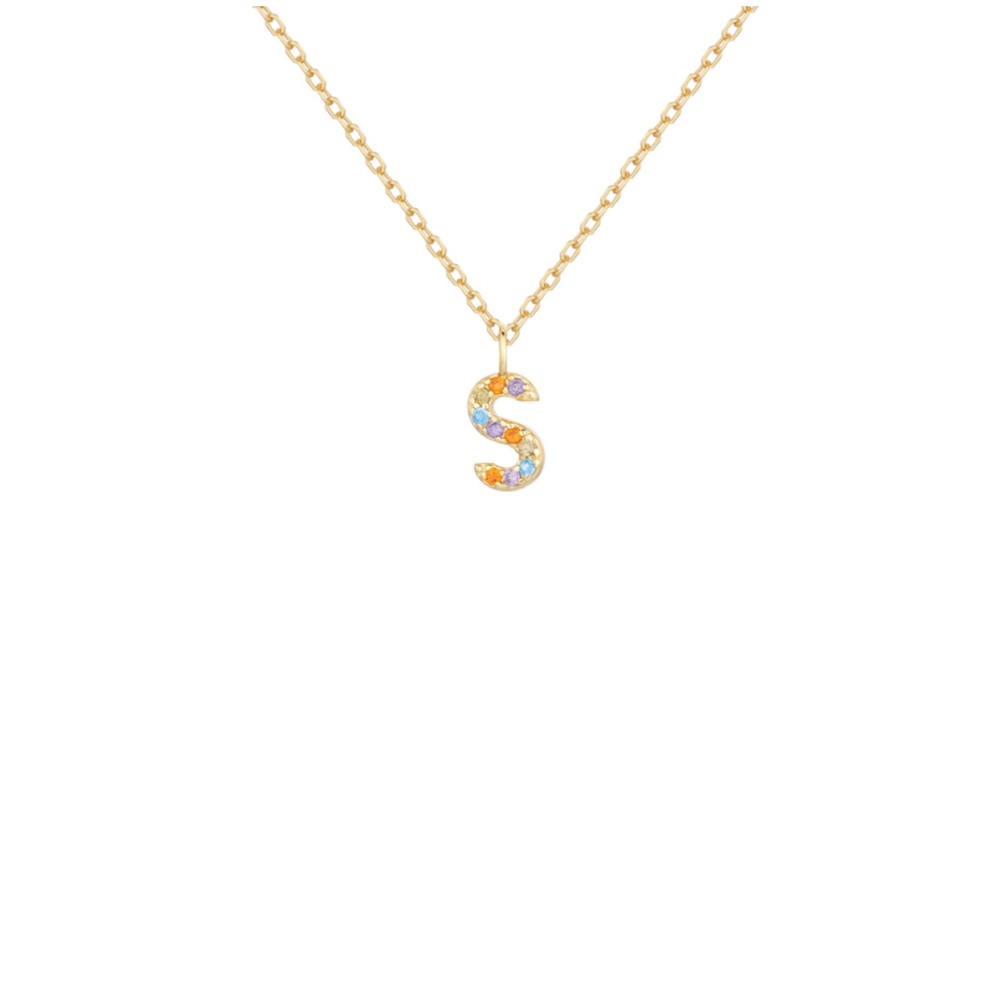 Collar de Plata de Ley baño oro con inicial circonitas Letra