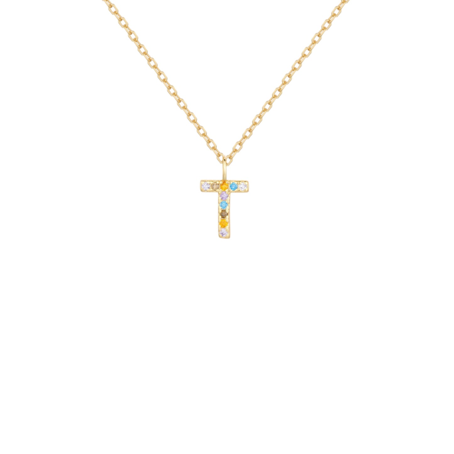 Collar de Plata de Ley baño oro con inicial circonitas Letra