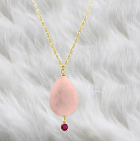 Collar de Plata de Ley con cuarzo rosa