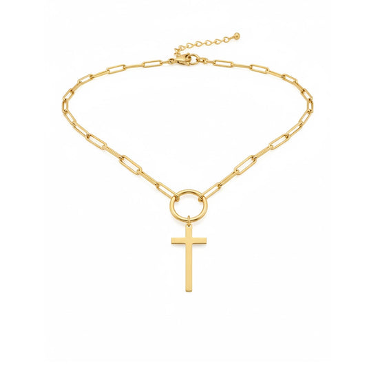 Choker plata baño oro cadena cruz