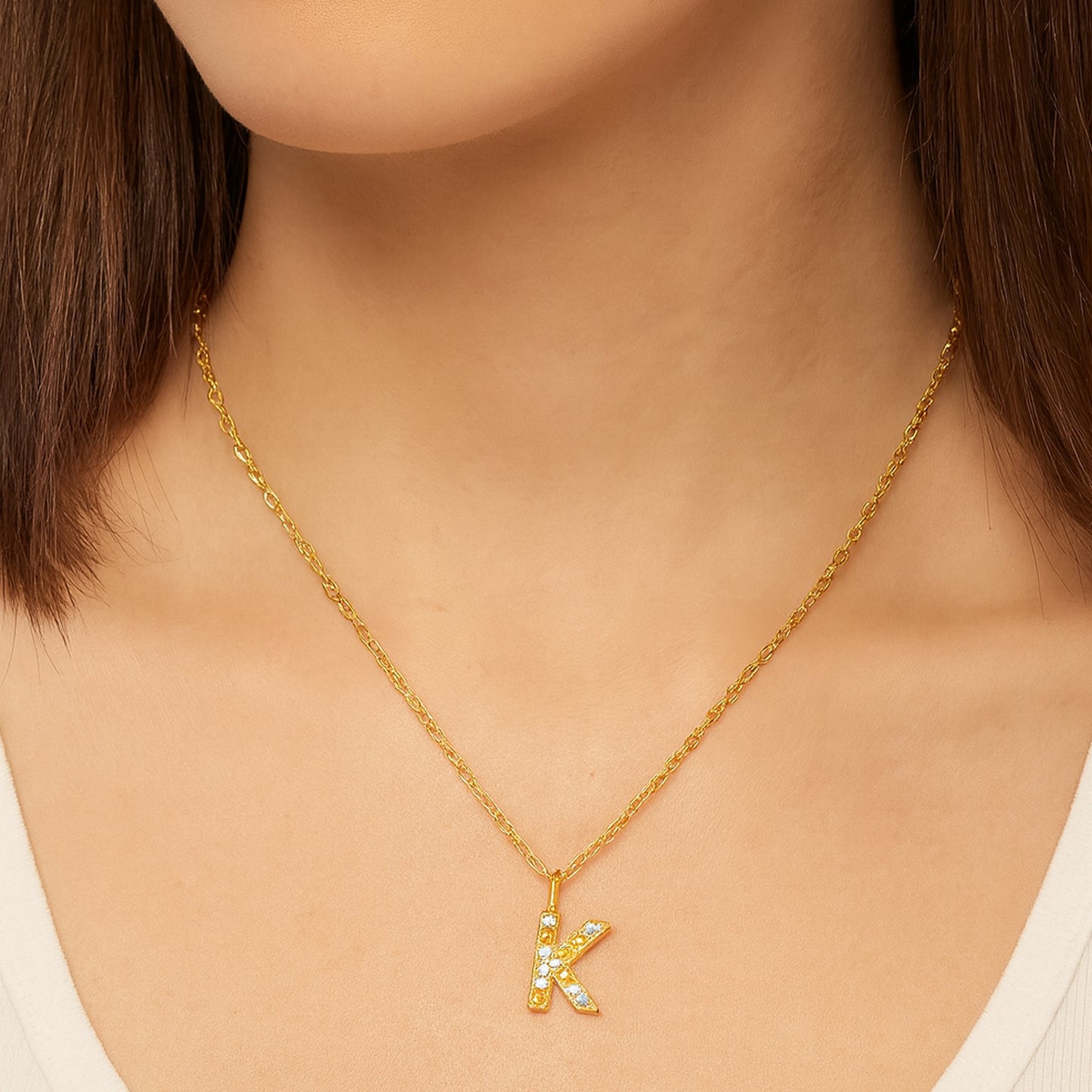 Collar de Plata de Ley con inicial circonitas Letra K