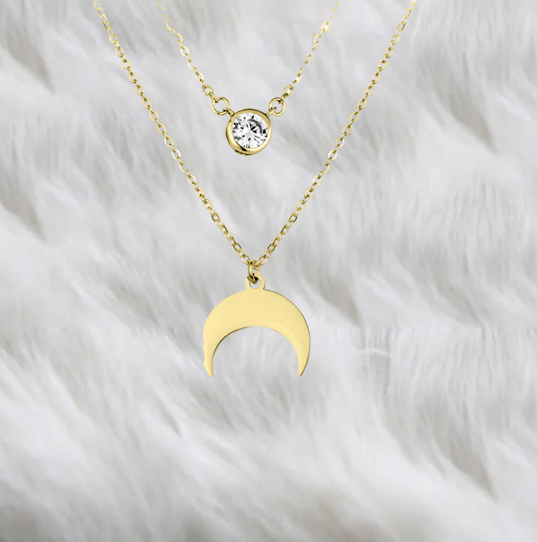 Gargantilla y collar luna  y circonita