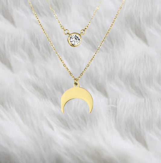 Gargantilla y collar de Plata de Ley y circonitas luna