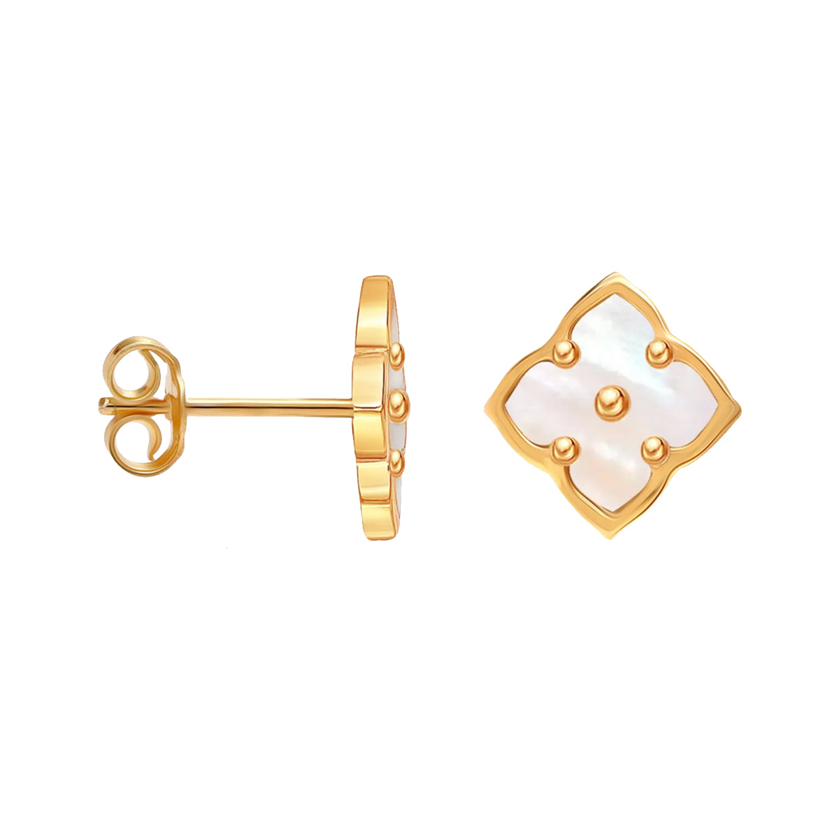 Pendientes de flor de trébol pequeños baño oro