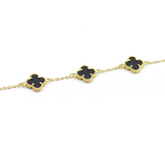 Pulsera de Plata de Ley flores ónix negro