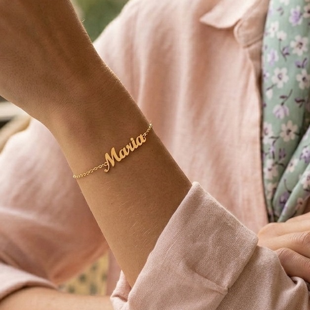 Pulsera Nombre Personalizable Plata de Ley 925 Baño Oro – Joyas 24/7