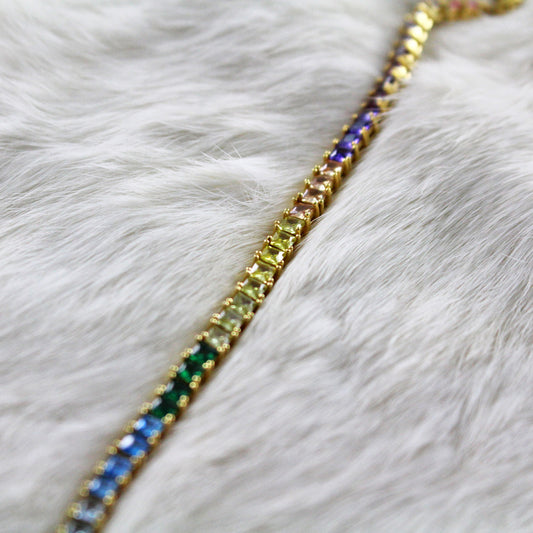 Pulsera tenis riviere de Plata de Ley con circonitas multicolor